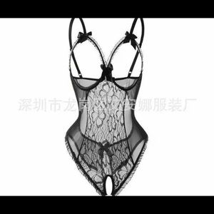 Black crotchless lingerie one piece bodysuit